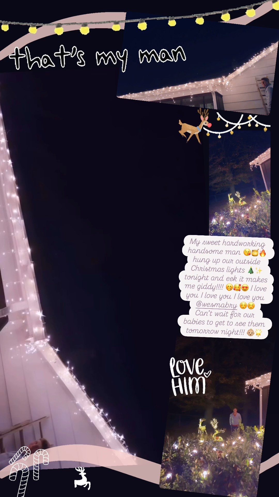 My sweet hardworking handsome man 😘🍯🔥 hung up our outside Christmas lights 🎄✨ tonight and eek it makes me giddy!!!! 🤭🥰😍 I love you I love you I love you @wesmabry ☺️☺️
Can’t wait for our babies to get to see them tomorrow night!!! 👶🏼🌟

#LTKHoliday