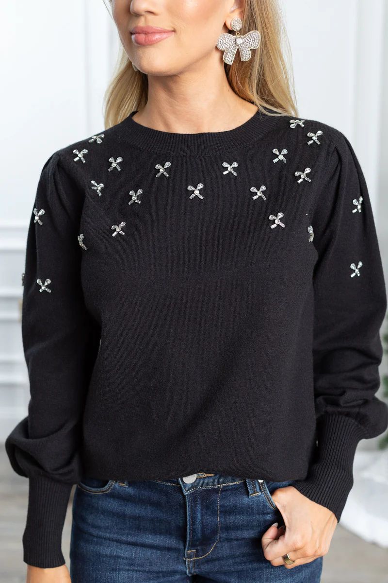Women's Black Sweater with Rhinestones | Avara