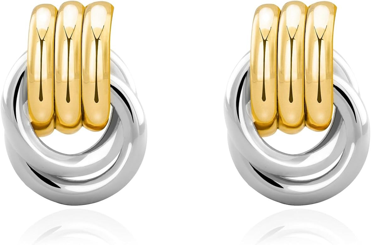 Chunky Small Knot Earrings Gold Silver Geometric Earrings for Women Dainty Gold and Silver Plated... | Amazon (US)