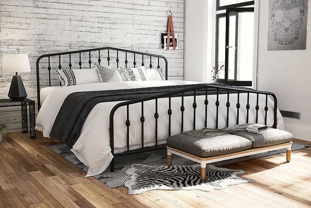 Novogratz Bushwick Metal Bed, Modern Design, King Size - Black | Amazon (US)