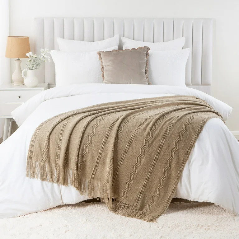 Battilo Tan Throw Blanket,Lightweight Knitted Outdoor Blanket,Beige Throws for Living Room,50"x60... | Walmart (US)