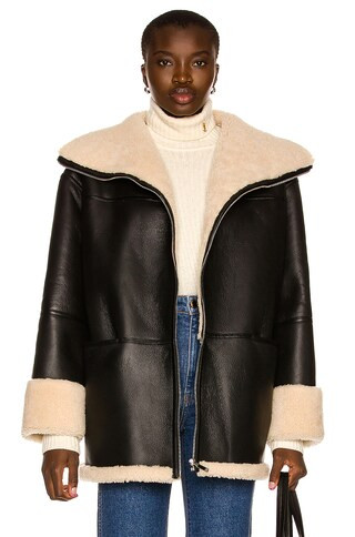 Toteme Signature Shearling Jacket in Black & Off White | FWRD | FWRD 