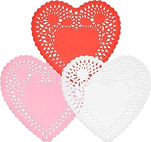 150 Count Heart Doilies 6" Red Pink and White Paper Lace Doilies for Valentine Day Decorations Cr... | Amazon (US)