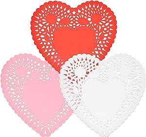 150 Count Heart Doilies 6" Red Pink and White Paper Lace Doilies for Valentine Day Decorations Cr... | Amazon (US)