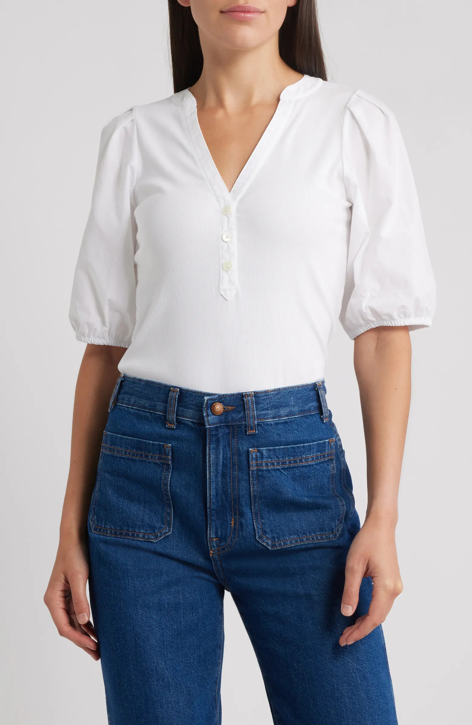 Madewell Puff-Sleeve Henley Knit Top | Nordstrom | Nordstrom