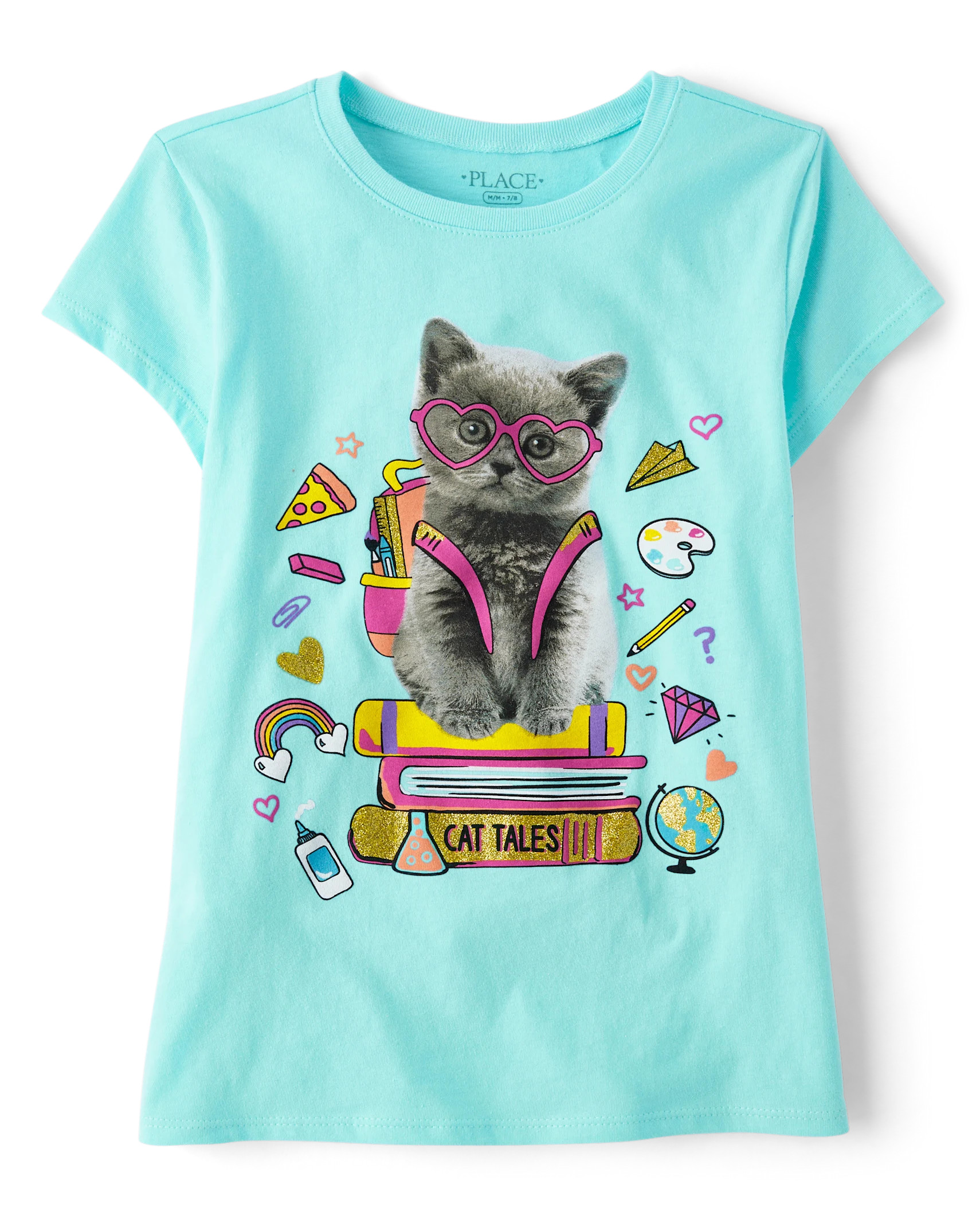 Girls Cat Books Graphic Tee - softmarine | The Children's Place
