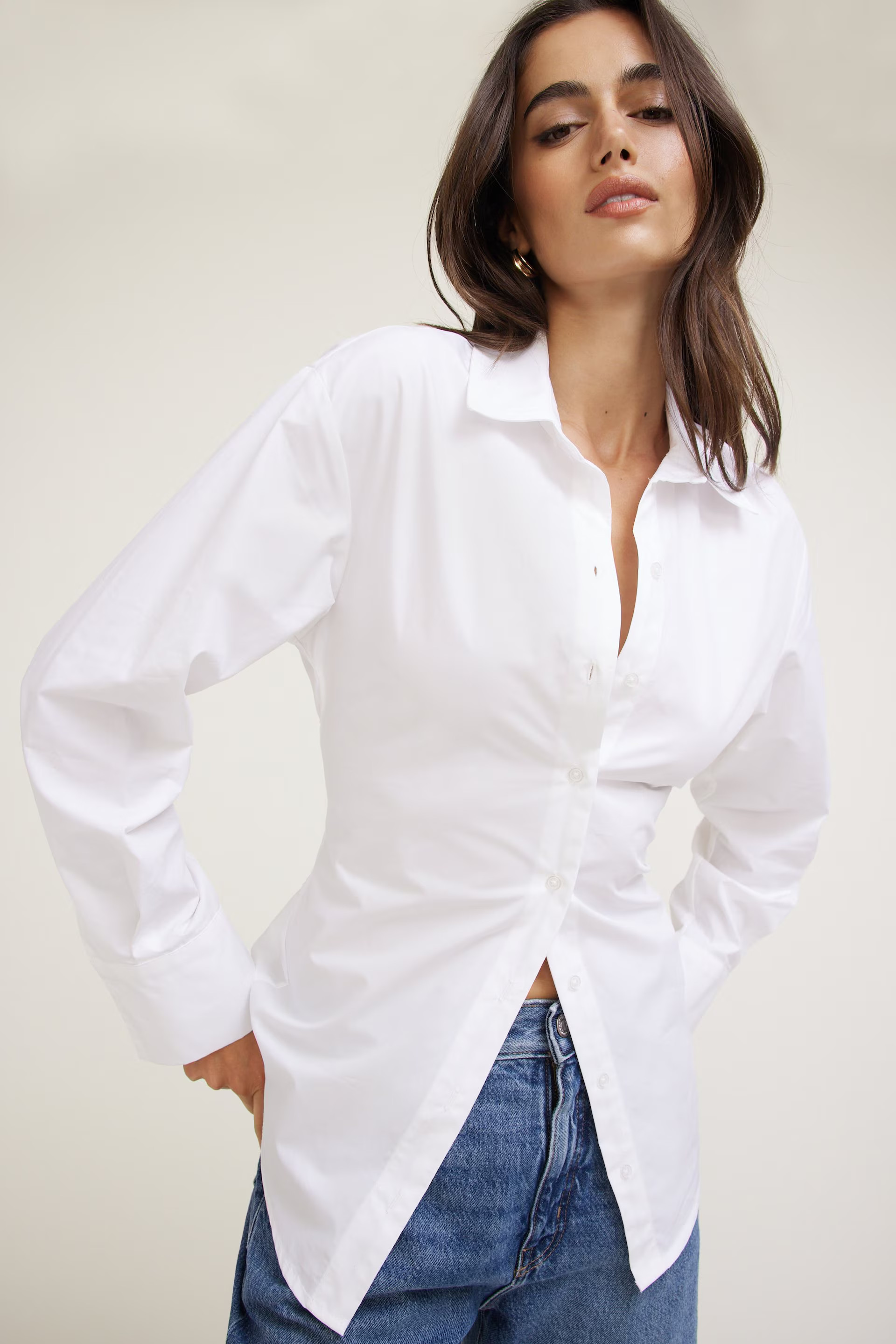 Cinched Waist Poplin Shirt | Dynamite Clothing