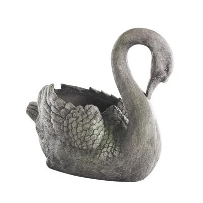 Rennen 1 Piece Magnesium Oxide Textured Swan Indoor Outdoor Gray Planter with Patina Accents | Wayfair North America