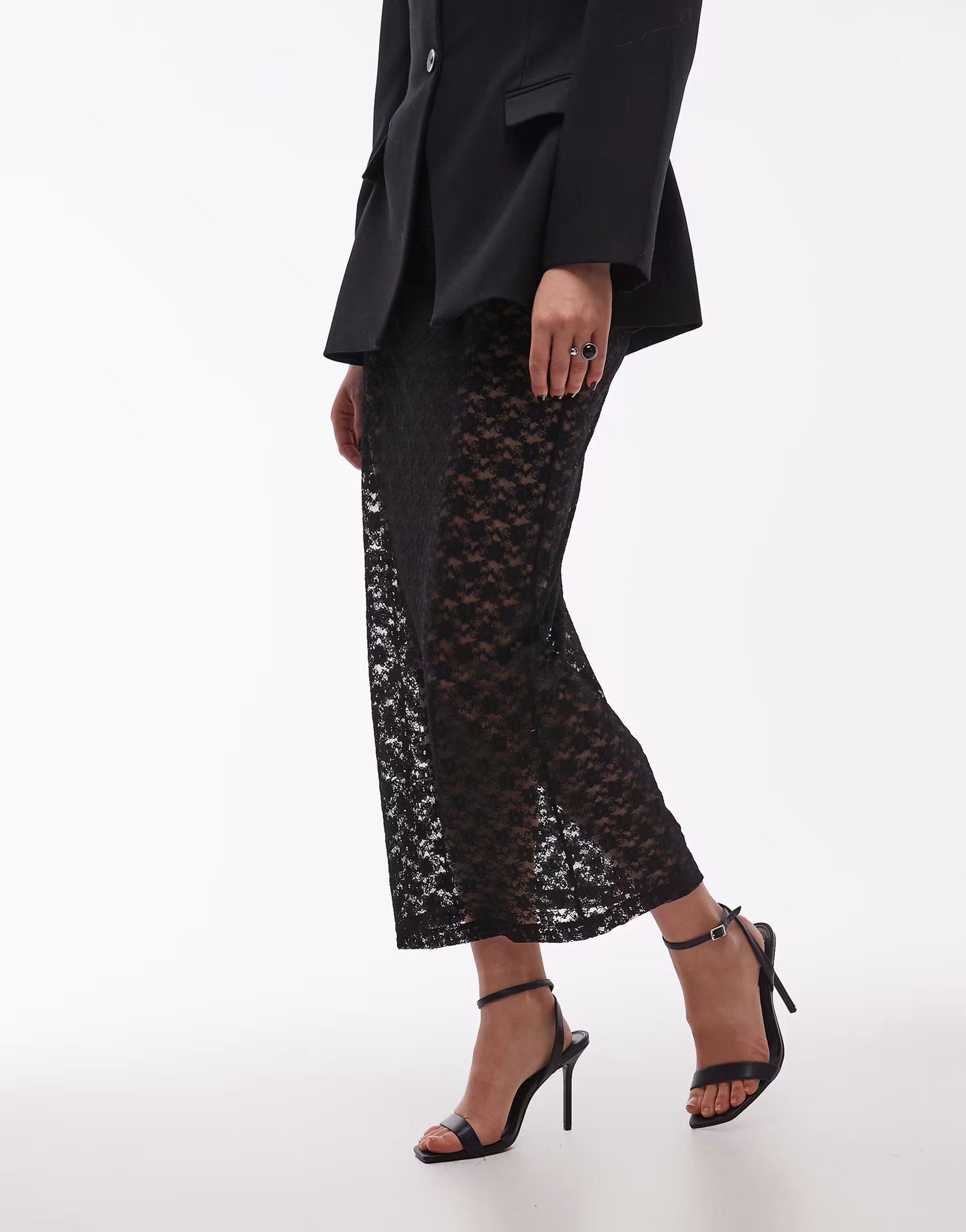 ASOS DESIGN lace sheer column maxi skirt in black | ASOS (Global)