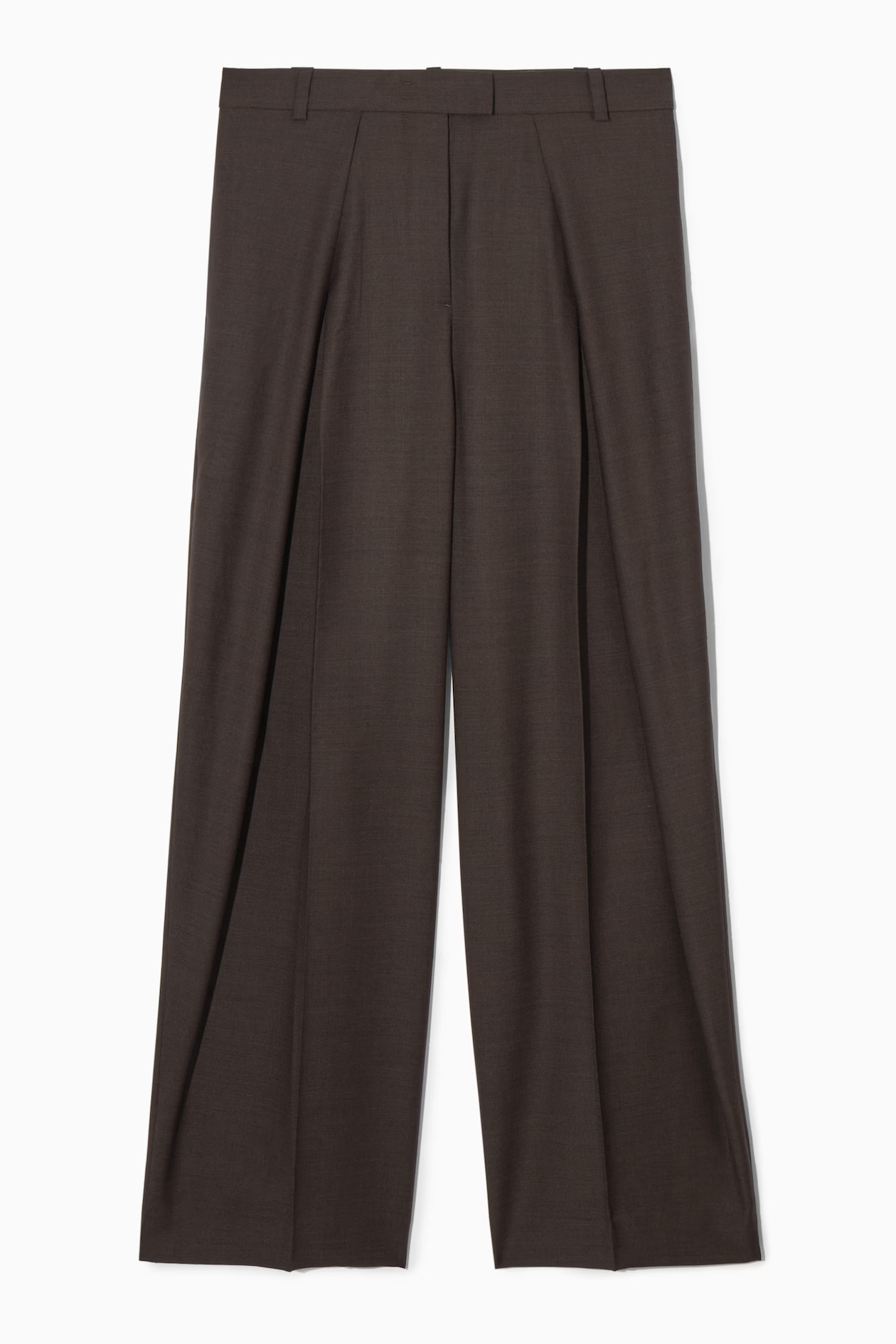 WIDE-LEG PLEATED WOOL PANTS - DARK BROWN | COS (AU)