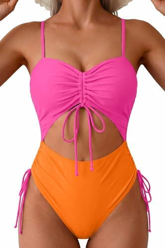 Viottiset Women's Cut Out Drawstring One Piece Swimsuit Cheeky High Cut Bathing Suit | Amazon (US)