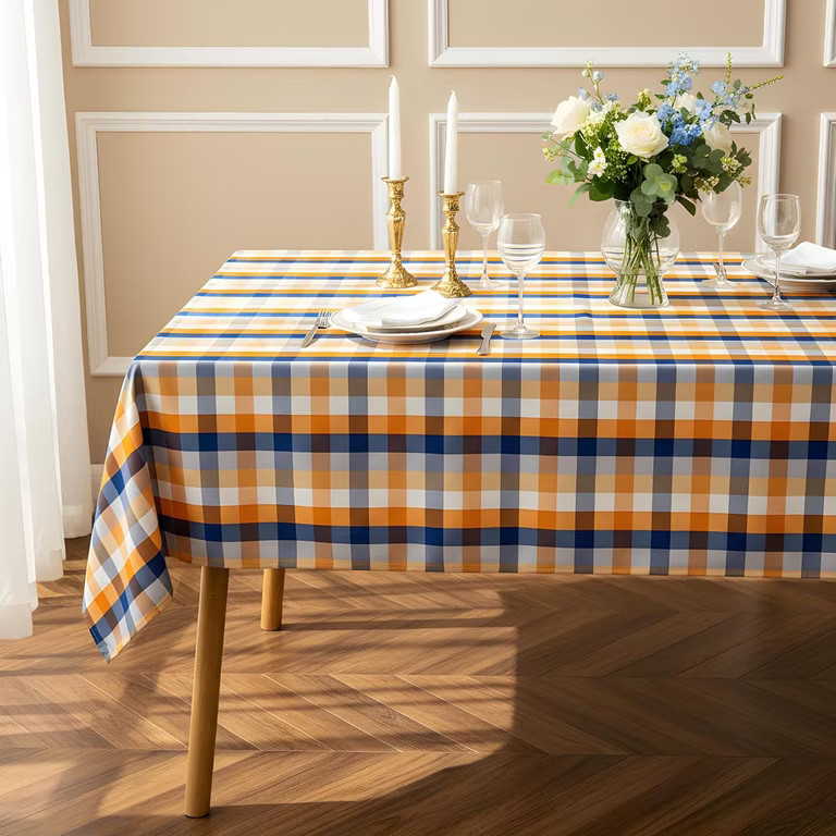 Fall Plaid Waterproof Tablecloth \u2013 Orange, Blue & White Check Pattern \u2013 Thanksgiving Ha... | Walmart (US)