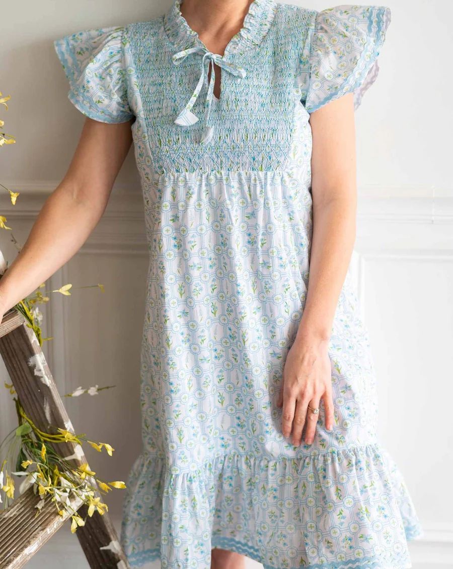 Floral Lattice Smocked Ladies Dress | Smockingbird Kids