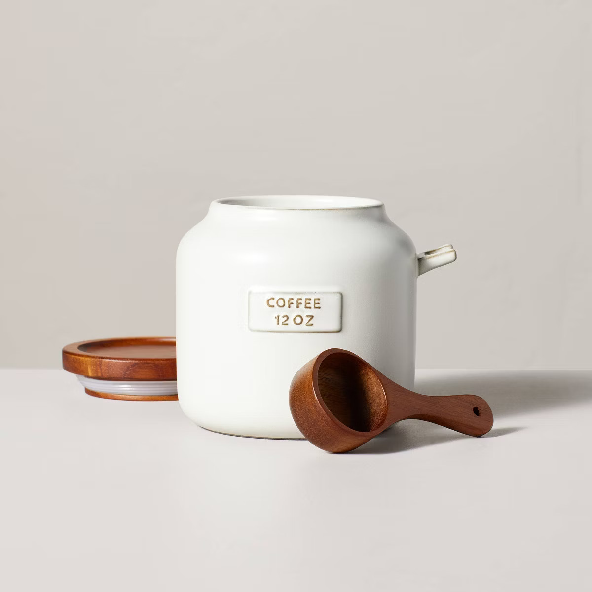 12oz Stoneware Coffee Canister with Wood Lid & Scoop Cream/Brown - Hearth & Hand™ with Magnolia | Target