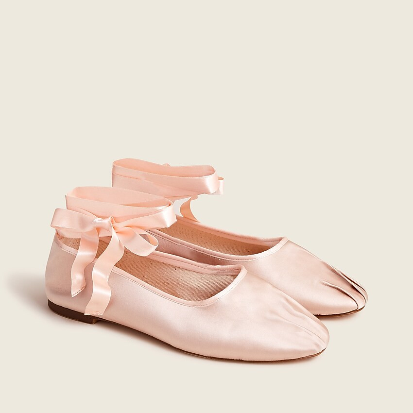 Pleated satin ribbon-tie ballet flats | J. Crew US