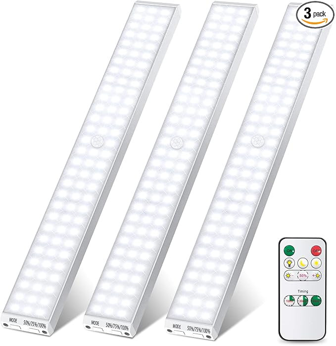 RSATAB LED Closet Lights 90 LED Under Cabinet Lights 2600mAh Motion Sensor Lighting with Remote C... | Amazon (US)