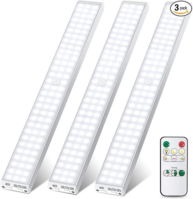 RSATAB LED Closet Lights 90 LED Under Cabinet Lights 2600mAh Motion Sensor Lighting with Remote C... | Amazon (US)