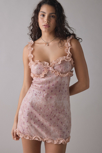 For Love & Lemons Sophia Ruffle-Trim Sequin Mini Dress | Urban Outfitters (US and RoW)