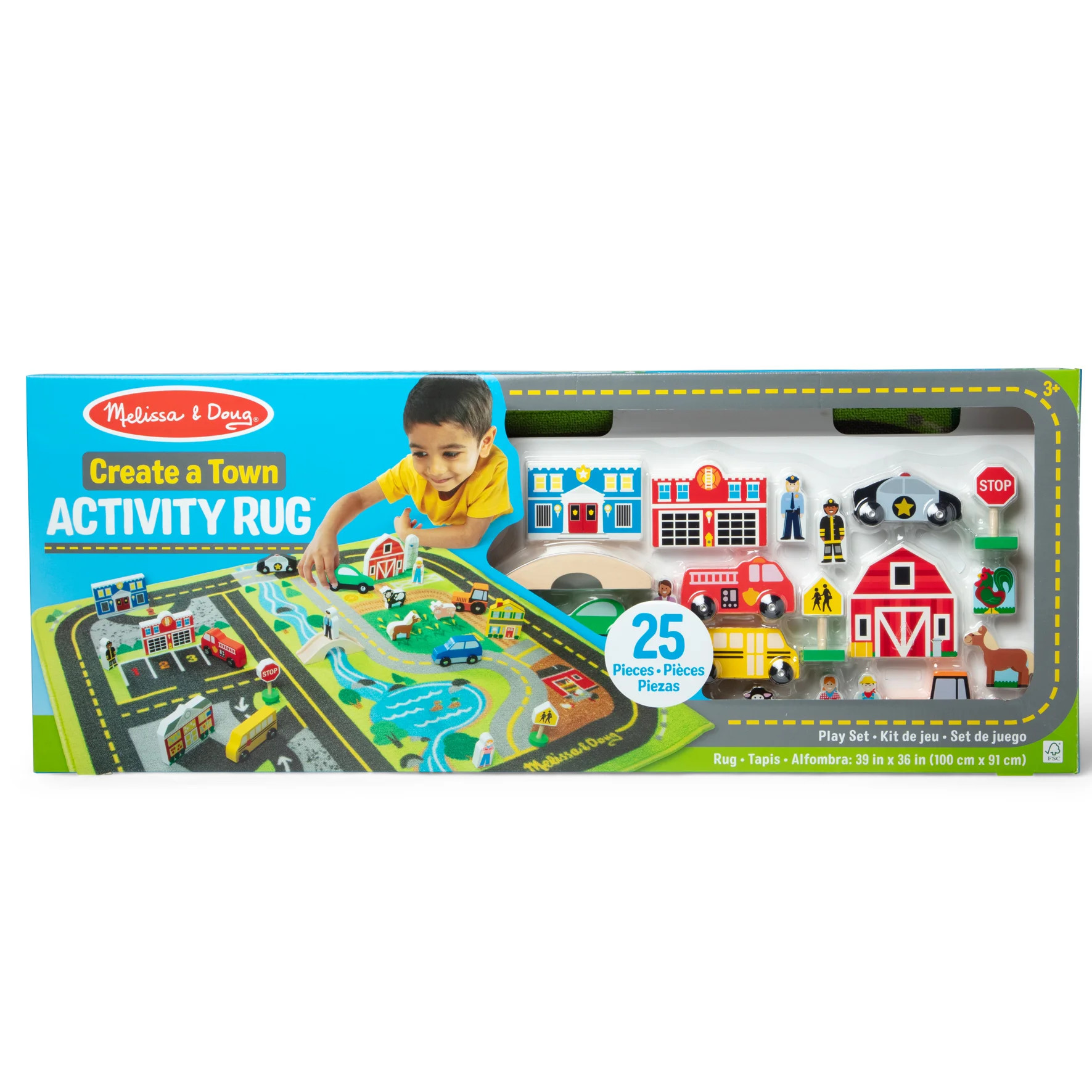 Melissa & Doug Create a Town Activity Rug Play Set, with 25 Wooden Play Pieces | Walmart (US)