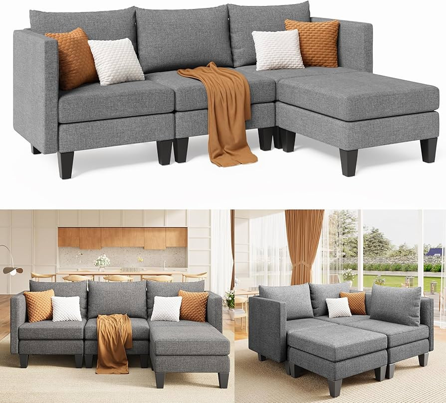 Gizoon Modular Sectional Sofa, Convertible L Shaped Sofa Couch with Removable Armrests, 4 Seat So... | Amazon (US)