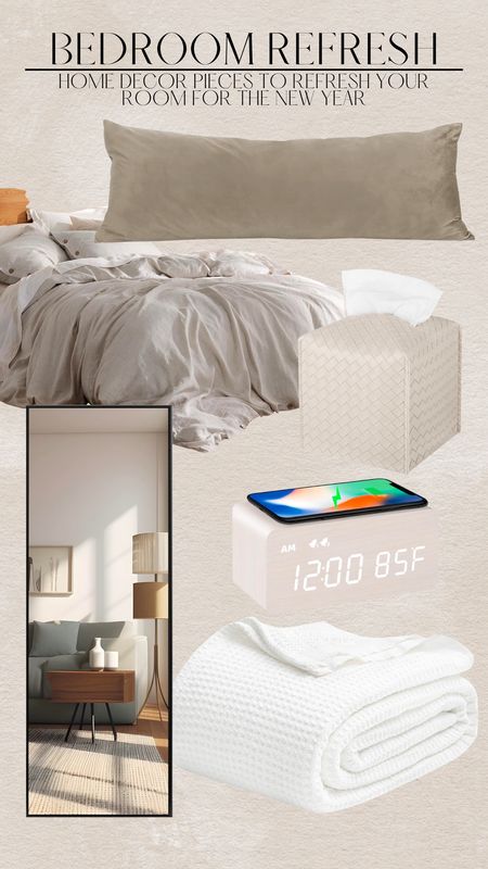 Bedroom Refresh for the New Year

Amazon bedroom finds 
Linen duvet
comforter 
mirror 
Clock 
Pillows  

#LTKhome #LTKfindsunder100