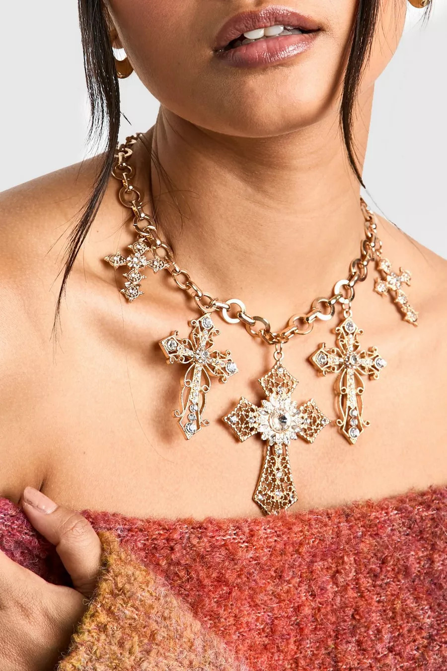 Diamante Large Cross Statement Necklace | boohoo (US & Canada)