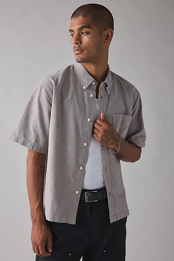 Urban Outfitters UO Relaxed Fit Oxford Shirt Top in Brown, Men's at Urban Outfitters | Urban Outfitters (US and RoW)