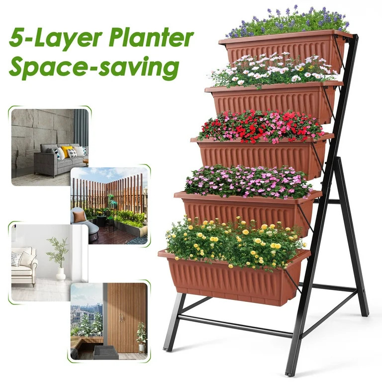 Funcid 4 ft Vertical Garden 5-Tier Raised Garden Bed Planter Box for Patio Balcony Flower Herb Fr... | Walmart (US)