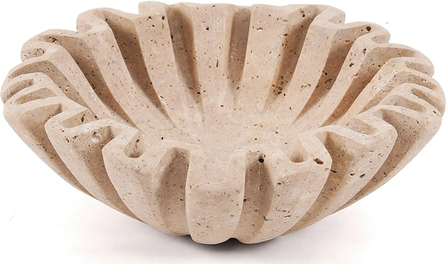 Marble Decorative Bowl 6 Inch Handmade Travertine Scalloped Bowls for Aesthetic Home Decor Accent... | Amazon (US)
