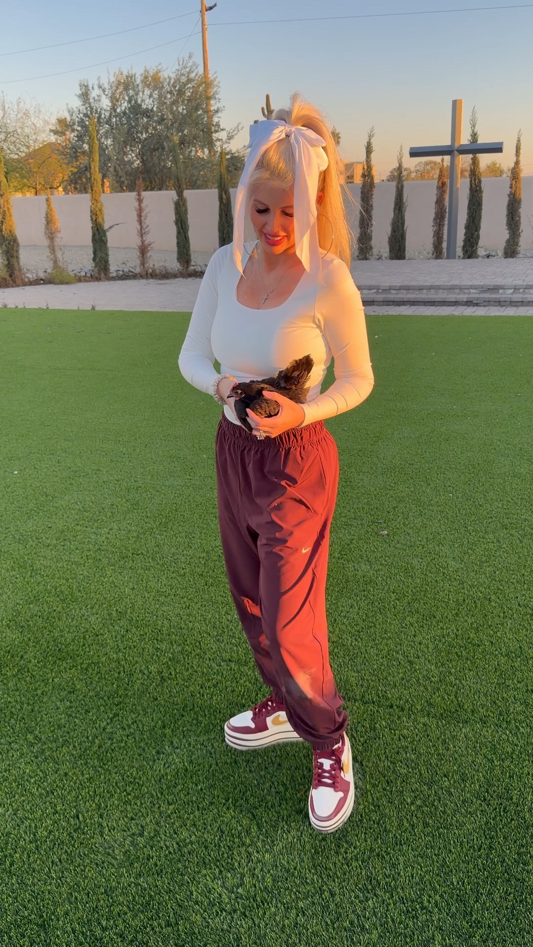 This comfy cute outfit, with the cutest accessory: 

Shirt: xs
Pants: medium, but I would size down because they’re big.  

#LTKSaleAlert #LTKSpringSale #LTKootd