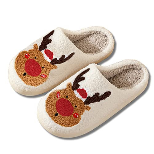 Afellicy Christmas Holiday House Slippers Red Reindeer Slippers for Women Halloween Slipper Size 8 Size 9 | Amazon (US)