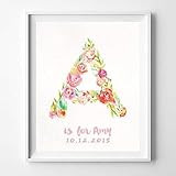 Customized Initial A Monogram Alphabet Watercolor Artwork Baby Room Decor Poster Nursery Wall Art Pr | Amazon (US)