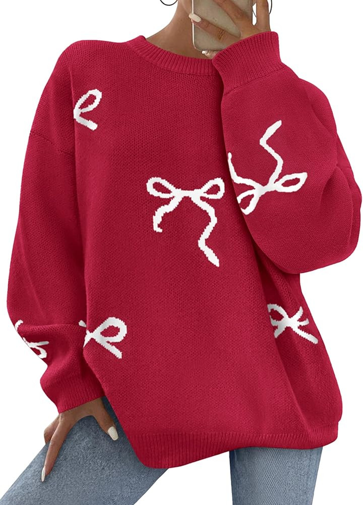 PRETTYGARDEN Fall Long Sleeve Pullover Sweaters for Women 2025 Trendy Crewneck Casual Cute Bow Ch... | Amazon (US)