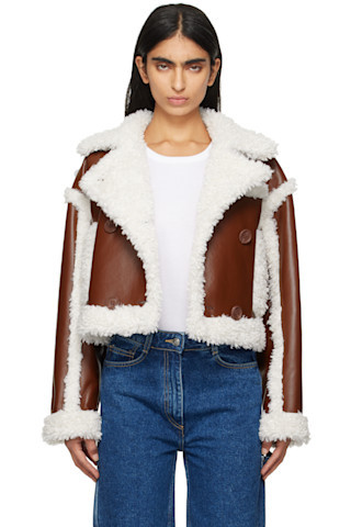 Brown & Off-White Kristy Faux-Shearling Jacket | SSENSE