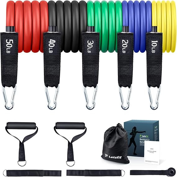 Letsfit Resistance Bands Set, Exercise Bands with Handles, Training Tubes with Door Anchor & Ankl... | Amazon (US)