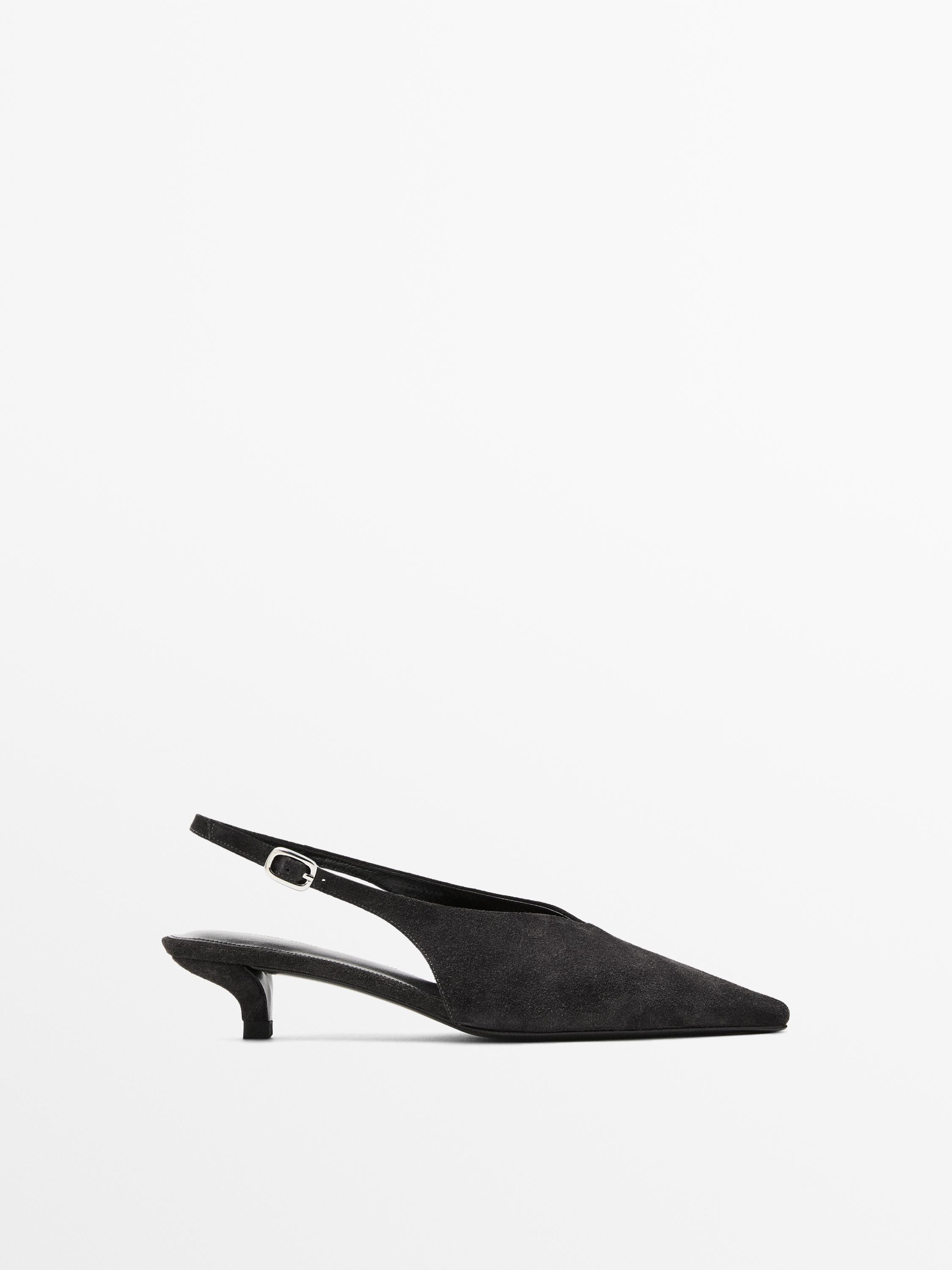 Chaussures croûte de cuir à talon ouvertes à l’arrière | Massimo Dutti FR