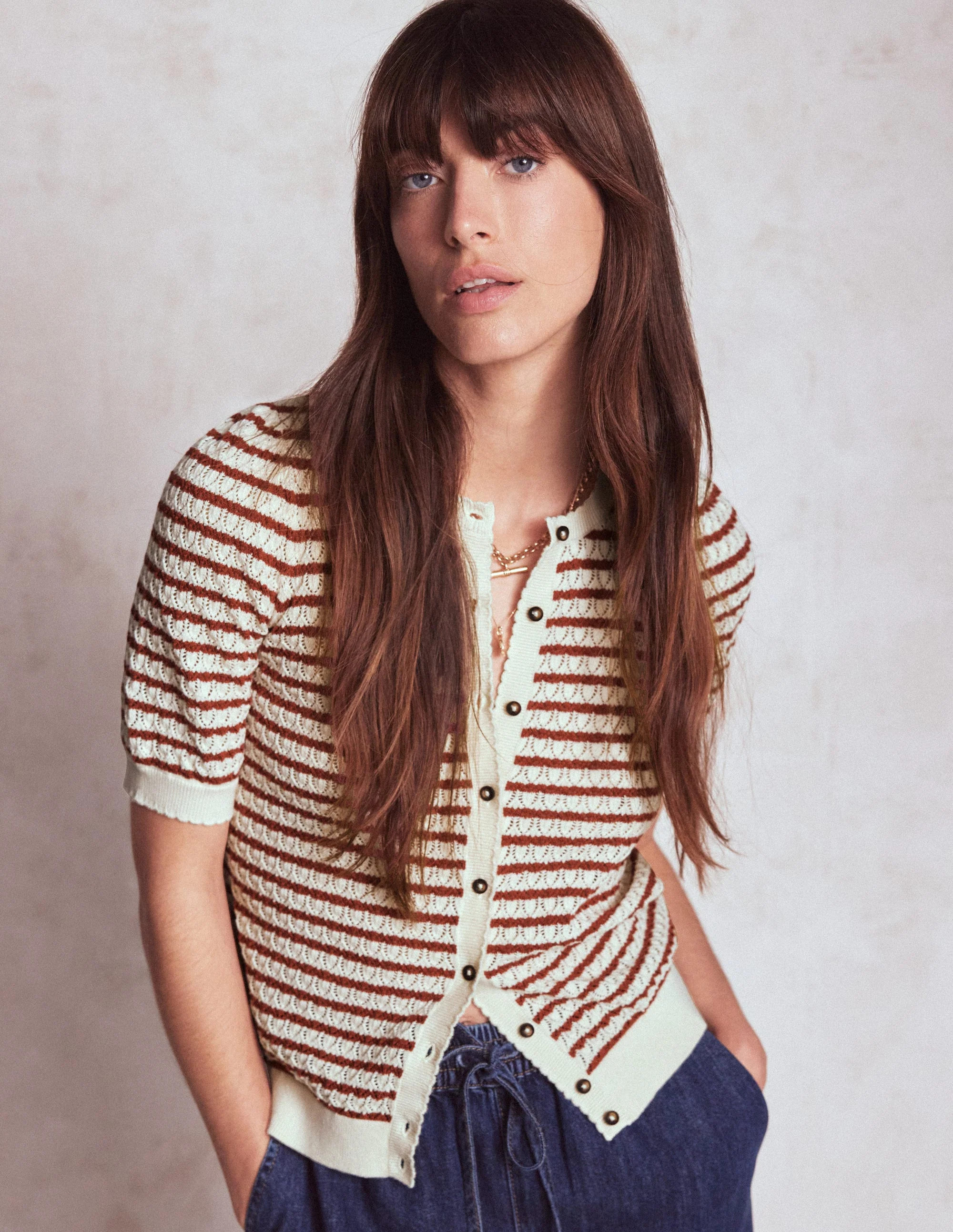 Dot Pointelle Cardigan-Warm Ivory/ Red | Boden (US)