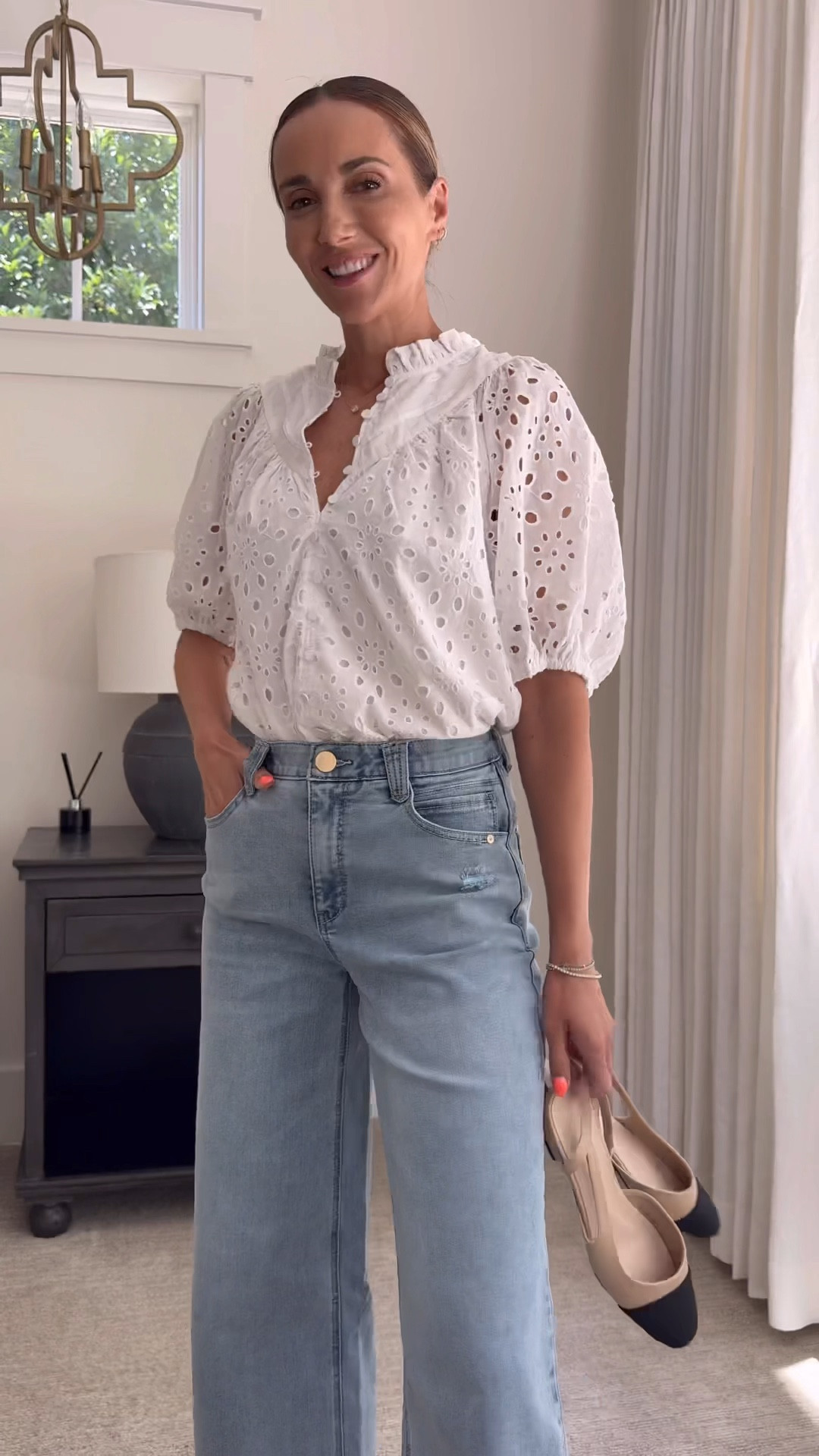 Jeans with magical waistband, holds your belly in, eliminates muffin top situation and makes these jeans super comfortable! Top is from Amazon, fits oversized so you could size down