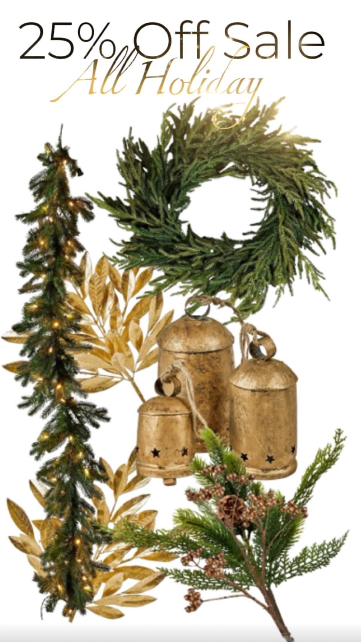 Christmas came early! Enjoy 25% off All Holiday. Snag garlands, wreath, stems, decor at a discounted rate! 🫶🏾

#christmas #wreath #garland #stems #holidaydecor #homedecor #holidays #sale 

#LTKSaleAlert #LTKSeasonal #LTKHome