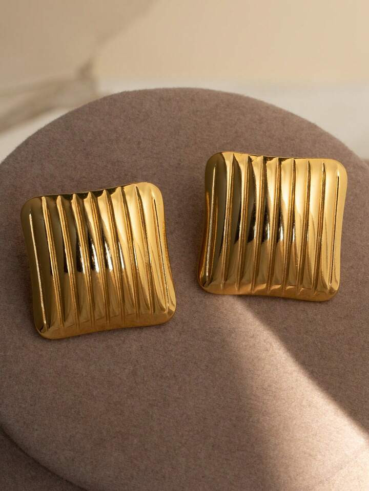 2 Pcs/Set Women Fashion Square Striped Luxurious Elegant Earrings | SHEIN