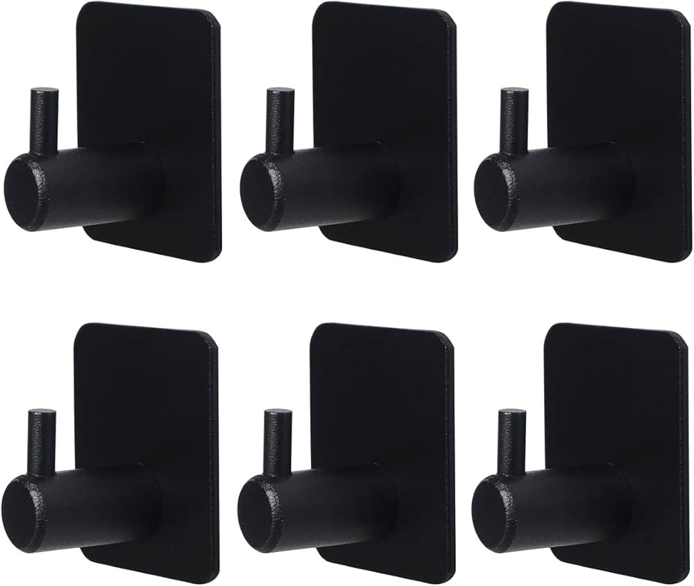 VAEHOLD Black Adhesive Hooks 6 Pack , Heavy Duty Wall Hooks Aluminum Hooks for Hanging Coat, Hat,... | Amazon (US)