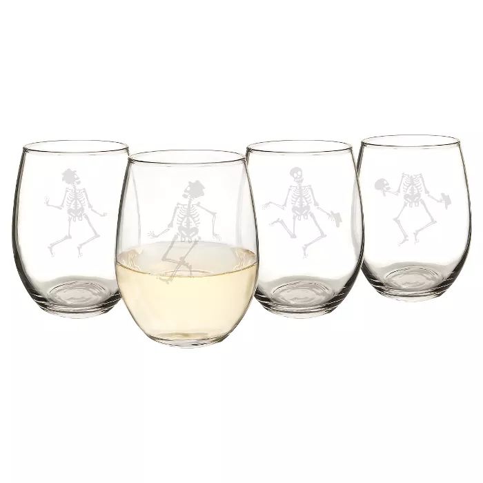 21oz 4ct Halloween Skeleton Stemless Wine Glasses | Target