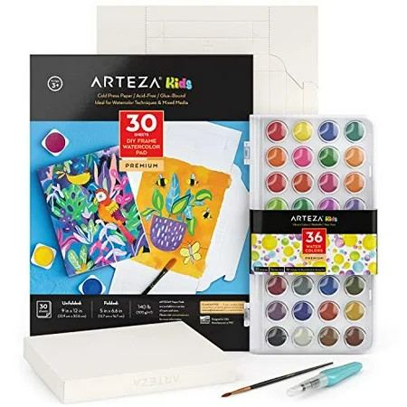 Arteza Kids Watercolor Painting Art Set, Watercolor Paint 36 and Foldable Canvas Paper Bundle, DIY K | Walmart (US)