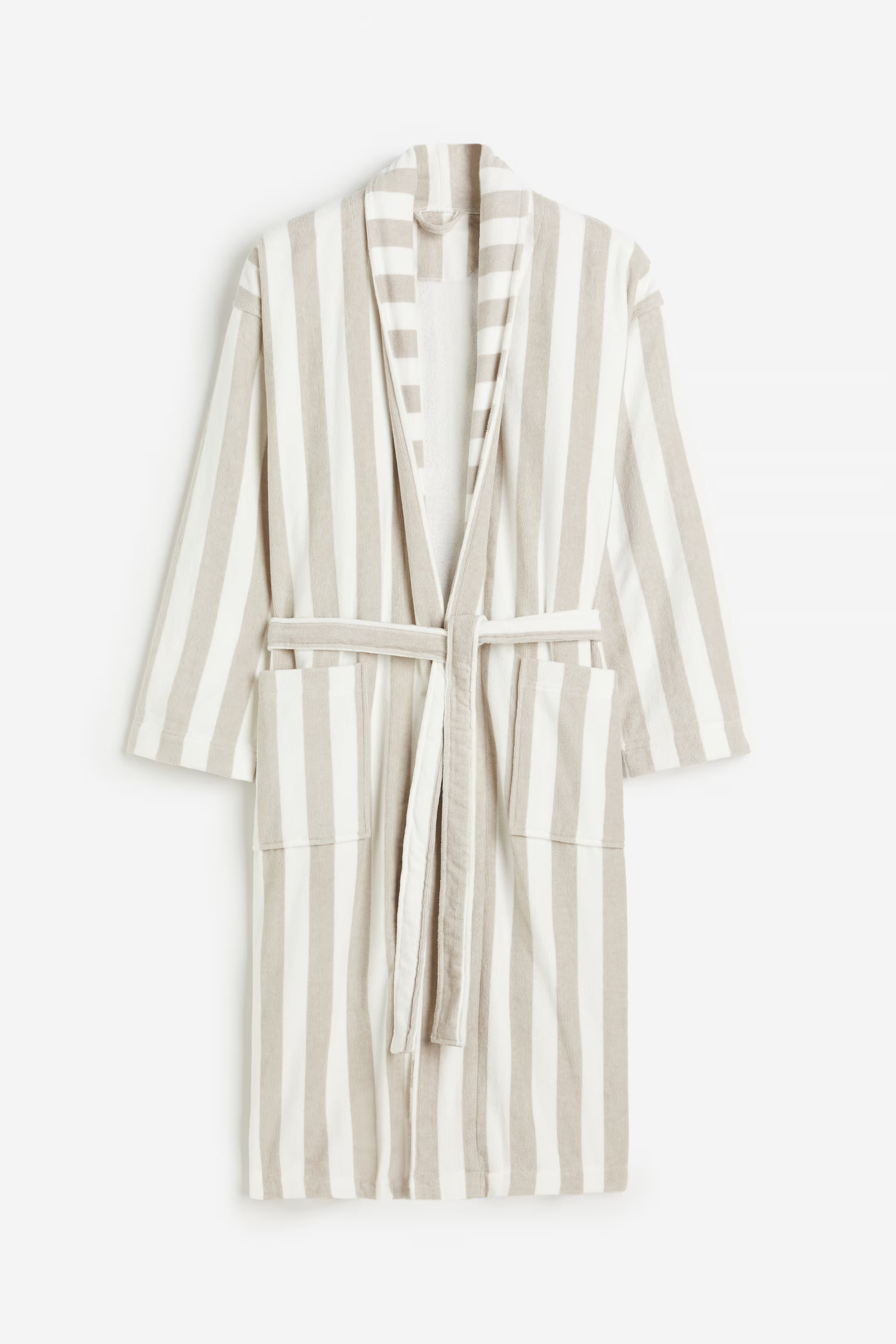 Striped cotton terry dressing gown - Light dusty green/Striped - Home All | H&M GB | H&M (UK, MY, IN, SG, PH, TW, HK)