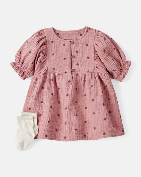 Baby Girl 2-Piece Acorn Print Short-Sleeve Dress Set - Pink | Carter's Inc