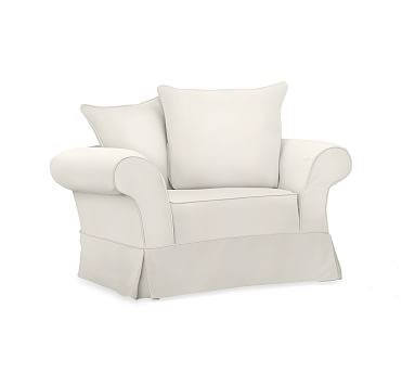 Charleston Slipcovered Chair-and-a-Half, Polyester Wrapped Cushions, Denim Warm White | Pottery Barn (US)