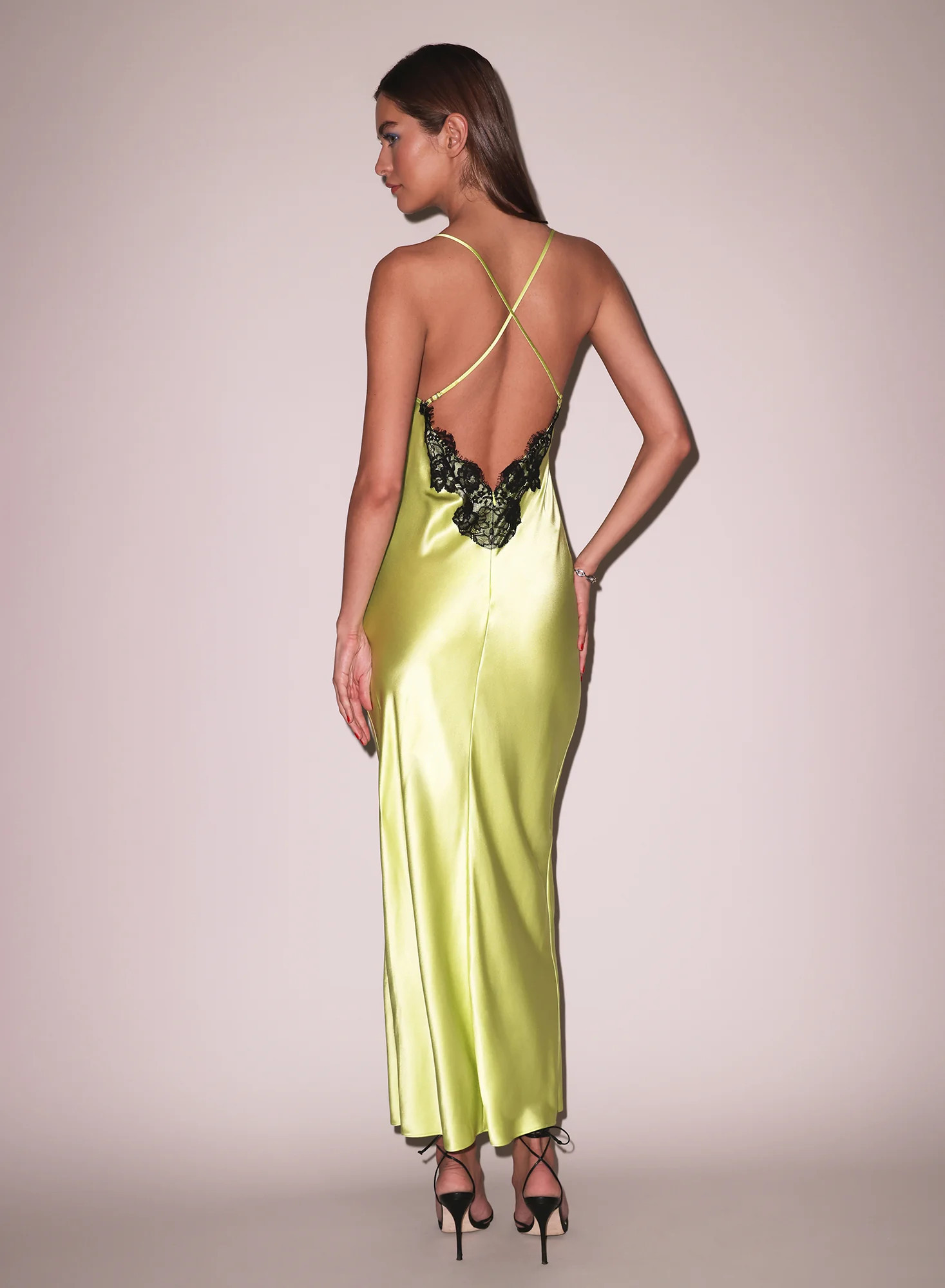 Fleur du Mal Open Back Maxi Slip Dress Lime Size Medium | Fleur du Mal