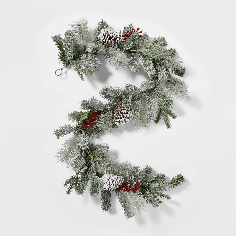 6' Unlit Flocked Artificial Mixed Pine Christmas Garland with Glittered Pinecones & Red Berries -... | Target