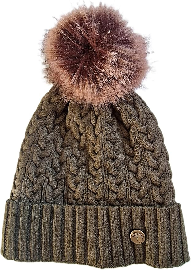House Of Tweed Womens Cable Knit Wooly Bobble Beanie Sherpa Lined Pom Pom Hat One Size | Amazon (UK)