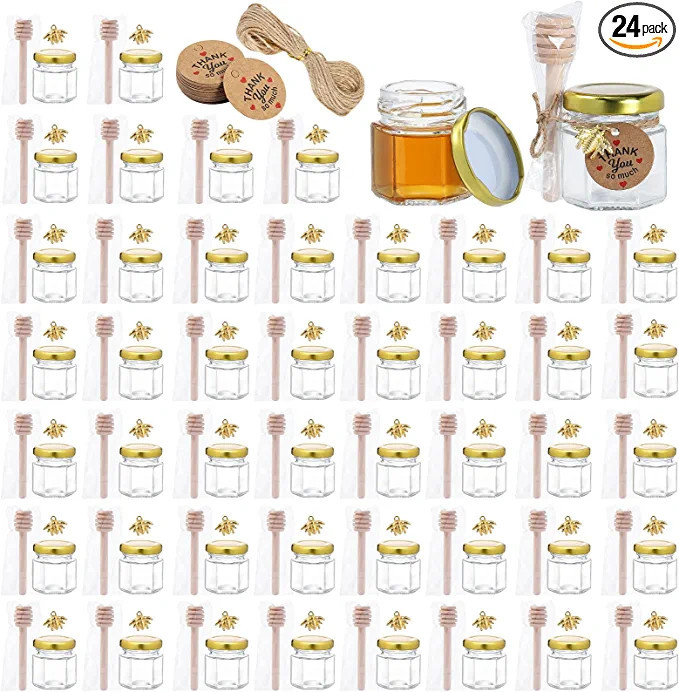Amazon.com: XING-RUIYANG Mini Honey Jars- with Wooden Dipper， 1.5 oz Hexagon Glass Mason Jars w... | Amazon (US)